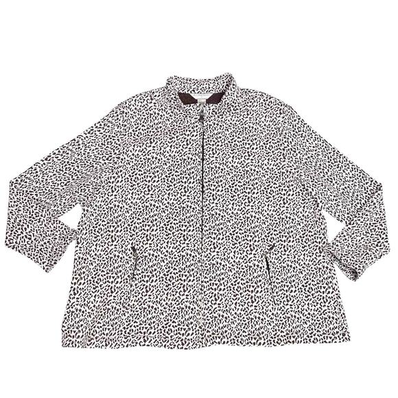 Allison Daley Brown White Animal Print Zip Jacket Size 3X - Picture 1 of 6